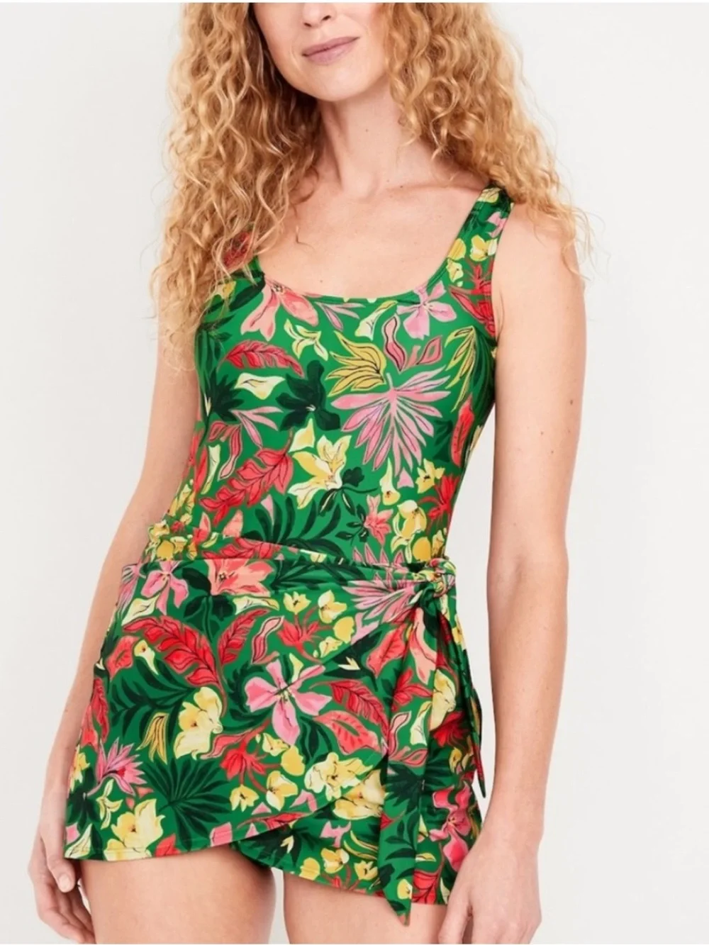 NWOT Old Navy Green Floral One-Piece Swimsuit / Swim Dress - Picture 3 of 4